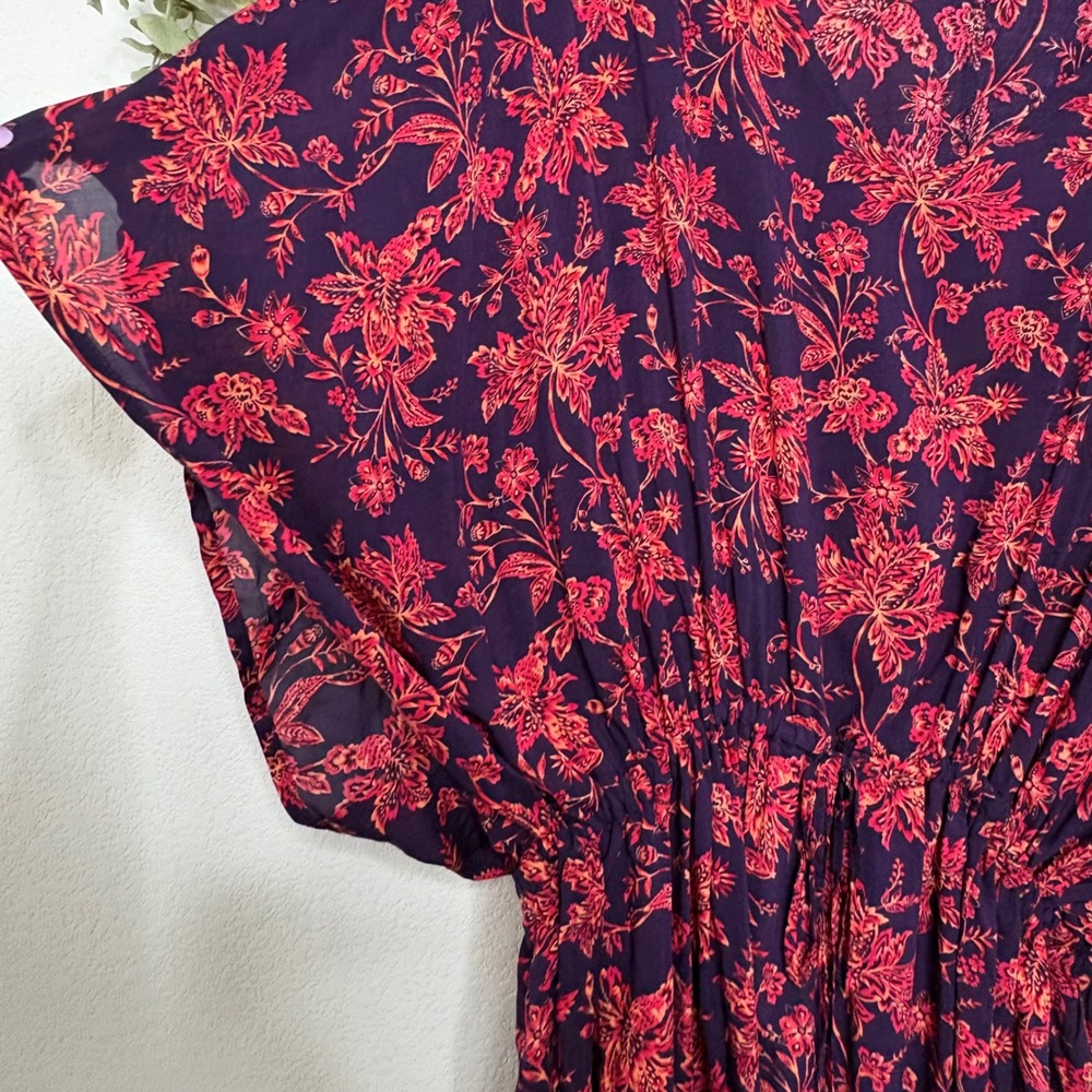 Lands End Floral Swim Cover Up Dress XL-XXL Navy Red Modal V-Neck Kaftan Style - Picture 5 of 7